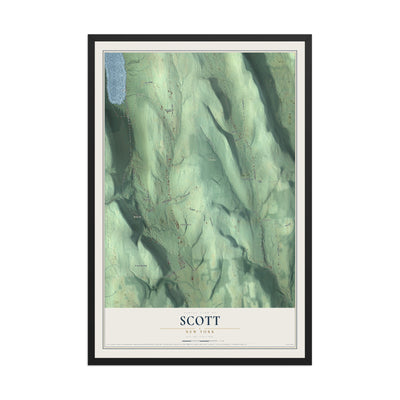 Scott, New York map print, 12" x 18" W/ Black Ayous Wood Frame mockup