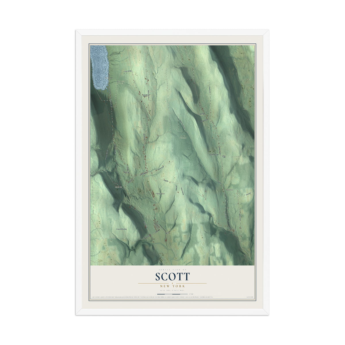 Scott, New York map print, 12" x 18" W/ White Ayous Wood Frame mockup