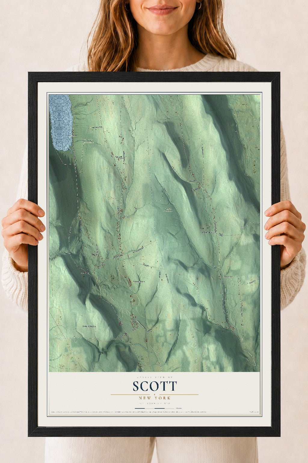 Scott, New York map print, 18" x 24" W/ Black Ayous Wood Frame mockup