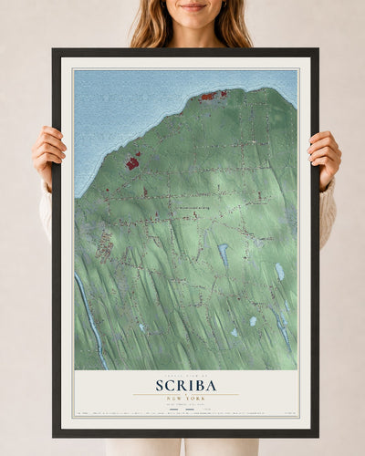 Scriba, New York map print, 24" x 36" W/ Black Ayous Wood Frame mockup