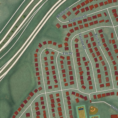 Close-up of the map of Searingtown, New York print showing street and building detail