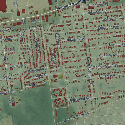 Close-up of the map of Selden, New York print showing street and building detail