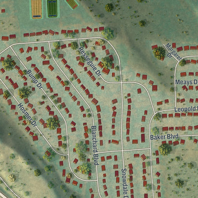 Close-up of the map of Seneca Knolls, New York print showing street and building detail