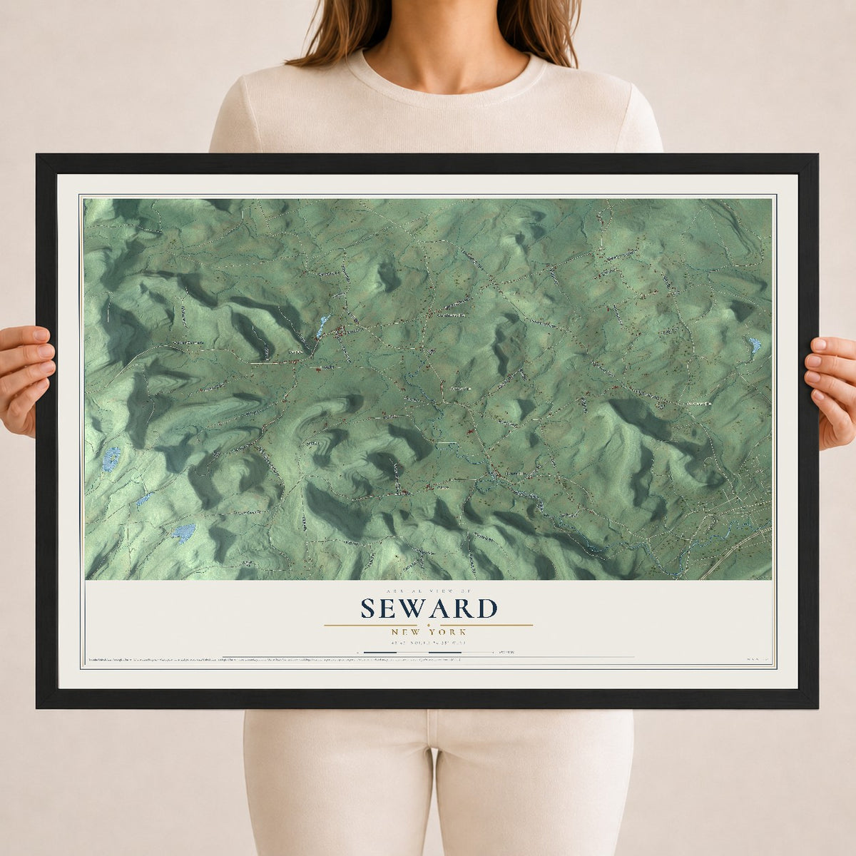Seward, New York map print, 18" x 24" W/ Black Ayous Wood Frame mockup