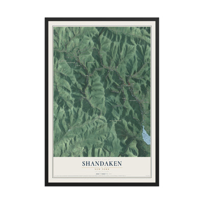 Shandaken, New York map print, 12" x 18" W/ Black Ayous Wood Frame mockup