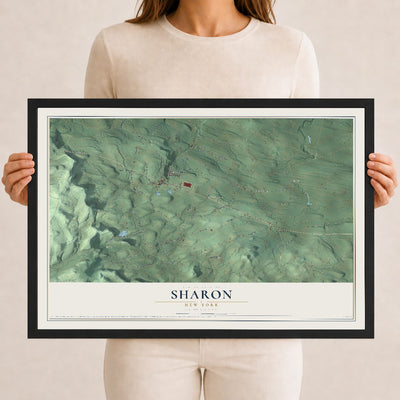 Sharon, New York map print, 12" x 18" W/ Black Ayous Wood Frame mockup