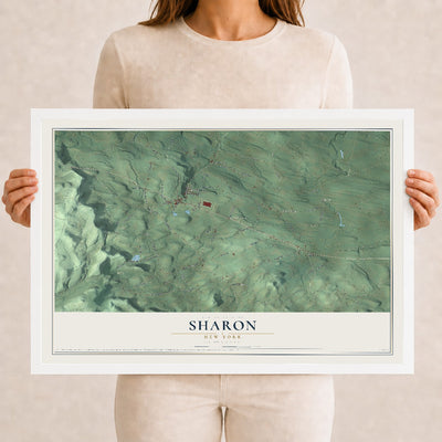 Sharon, New York map print, 12" x 18" W/ White Ayous Wood Frame mockup