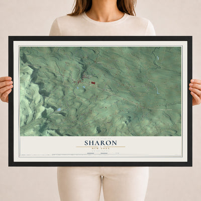 Sharon, New York map print, 18" x 24" W/ Black Ayous Wood Frame mockup