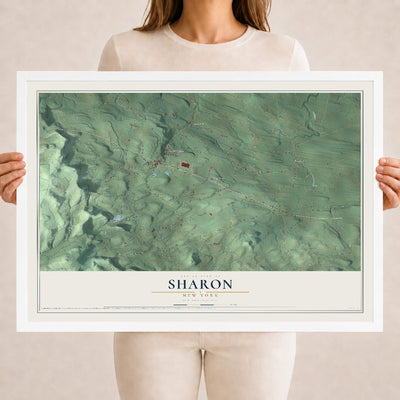 Sharon, New York map print, 18" x 24" W/ White Ayous Wood Frame mockup