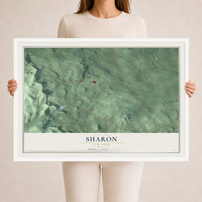 Sharon, New York map print, 24" x 36" W/ White Ayous Wood Frame mockup