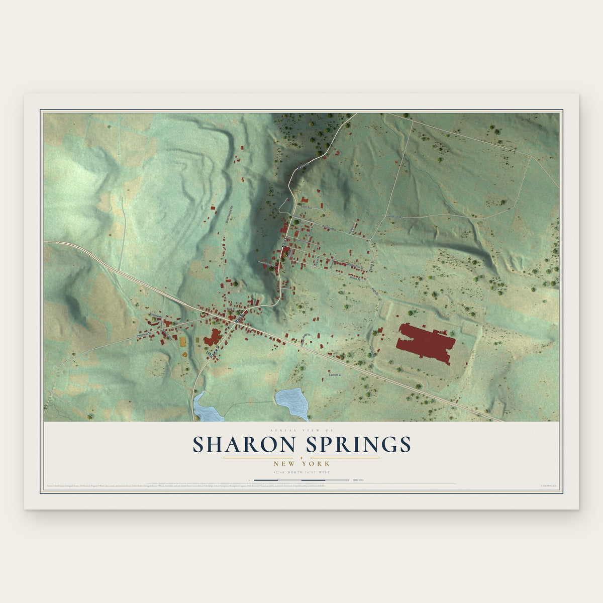 Sharon Springs, New York map print, the full design