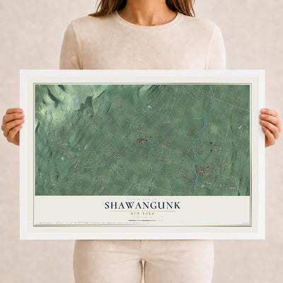 Shawangunk, New York map print, 12" x 18" W/ White Ayous Wood Frame mockup