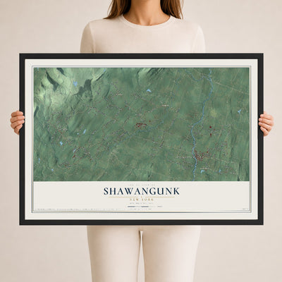 Shawangunk, New York map print, 24" x 36" W/ Black Ayous Wood Frame mockup