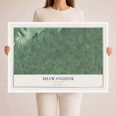 Shawangunk, New York map print, 24" x 36" W/ White Ayous Wood Frame mockup