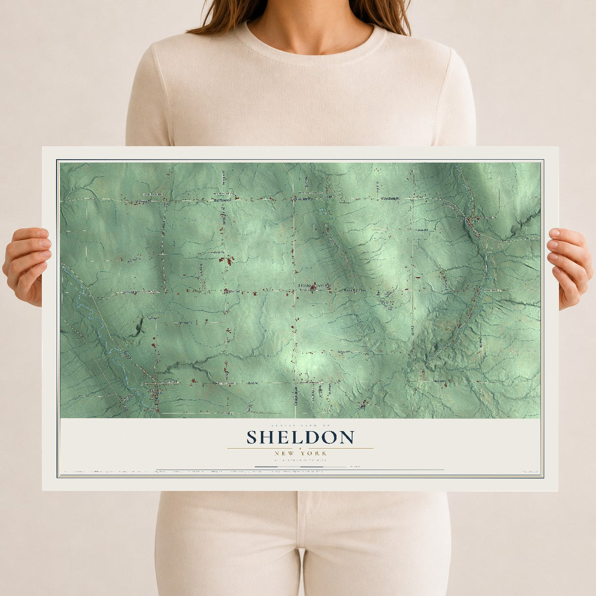 Sheldon, New York map print, 12" x 18" Archival Matte Print mockup