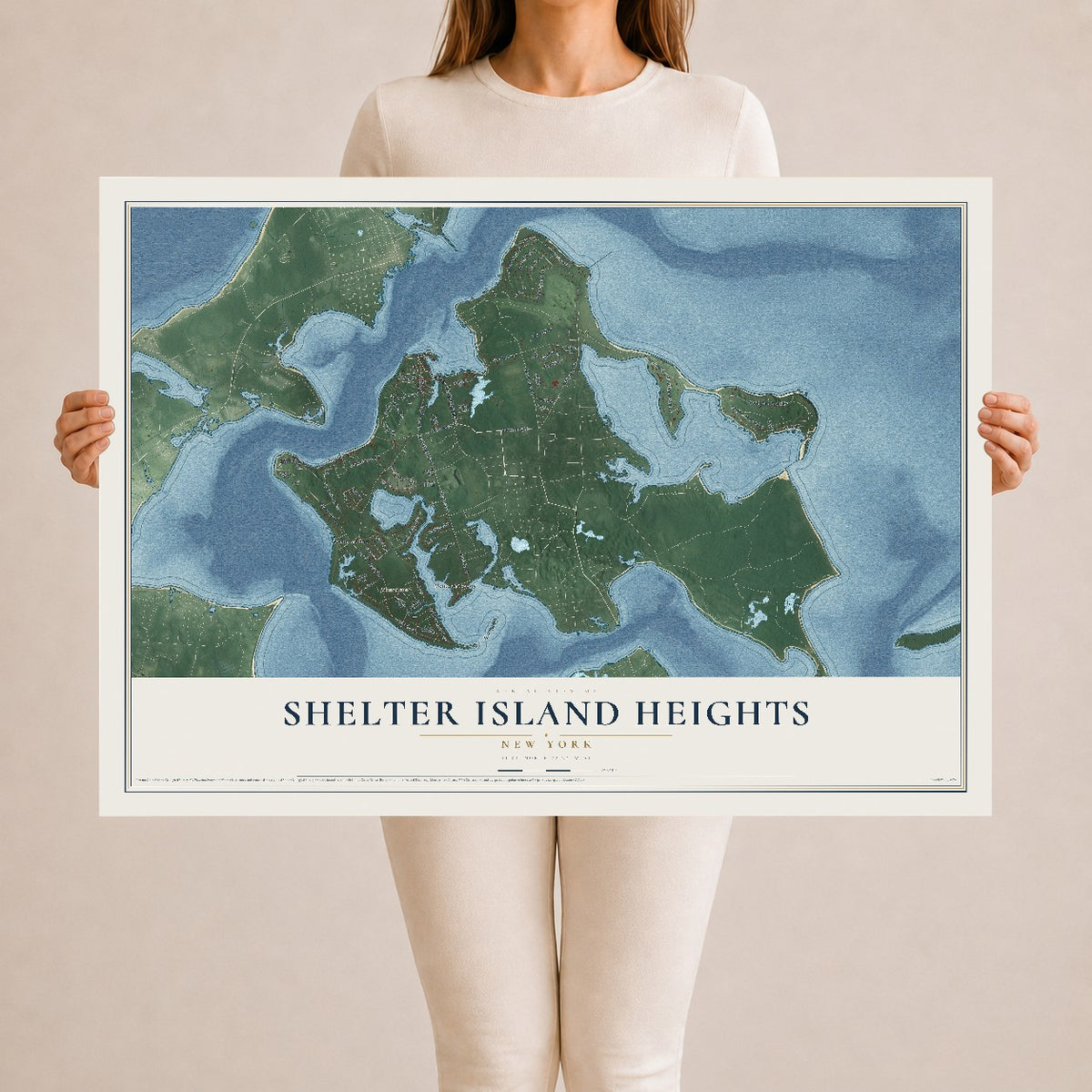 Shelter Island Heights, New York map print, 24" x 36" Archival Matte Print mockup
