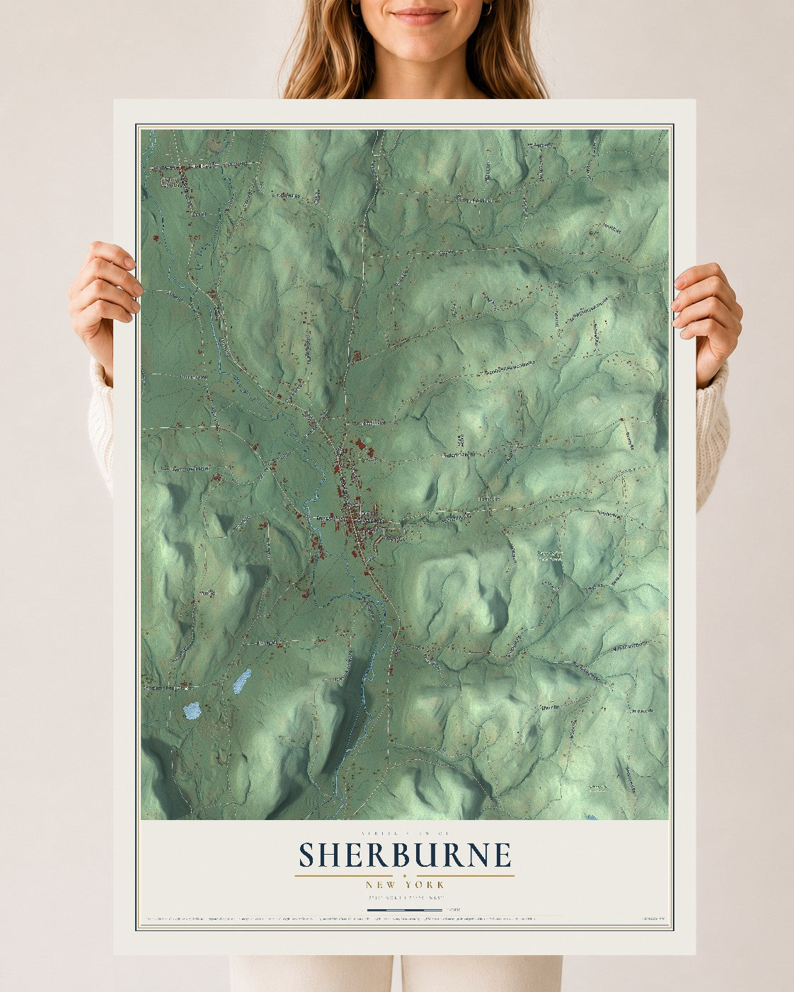 Sherburne, New York map print, 24" x 36" Archival Matte Print mockup