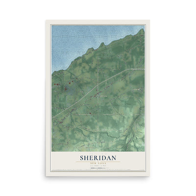 Sheridan, New York map print, 12" x 18" Archival Matte Print mockup