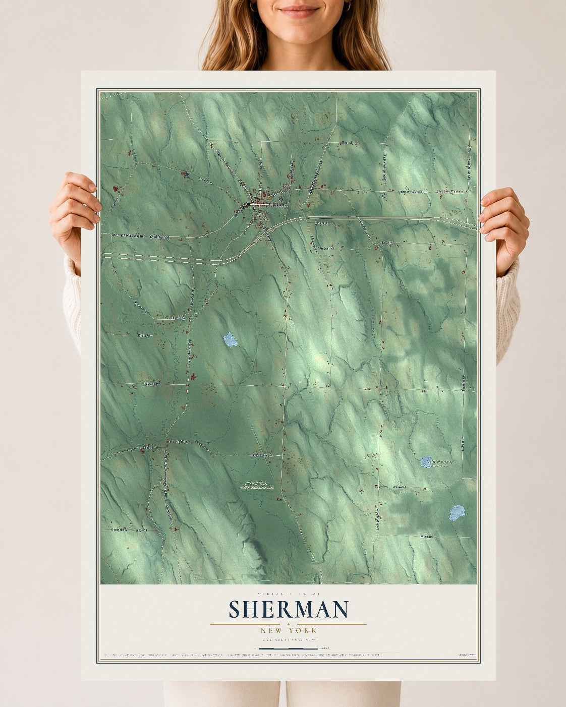 Sherman, New York map print, 24" x 36" Archival Matte Print mockup