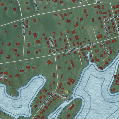 Close-up of the map of Shinnecock Hills, New York print showing street and building detail