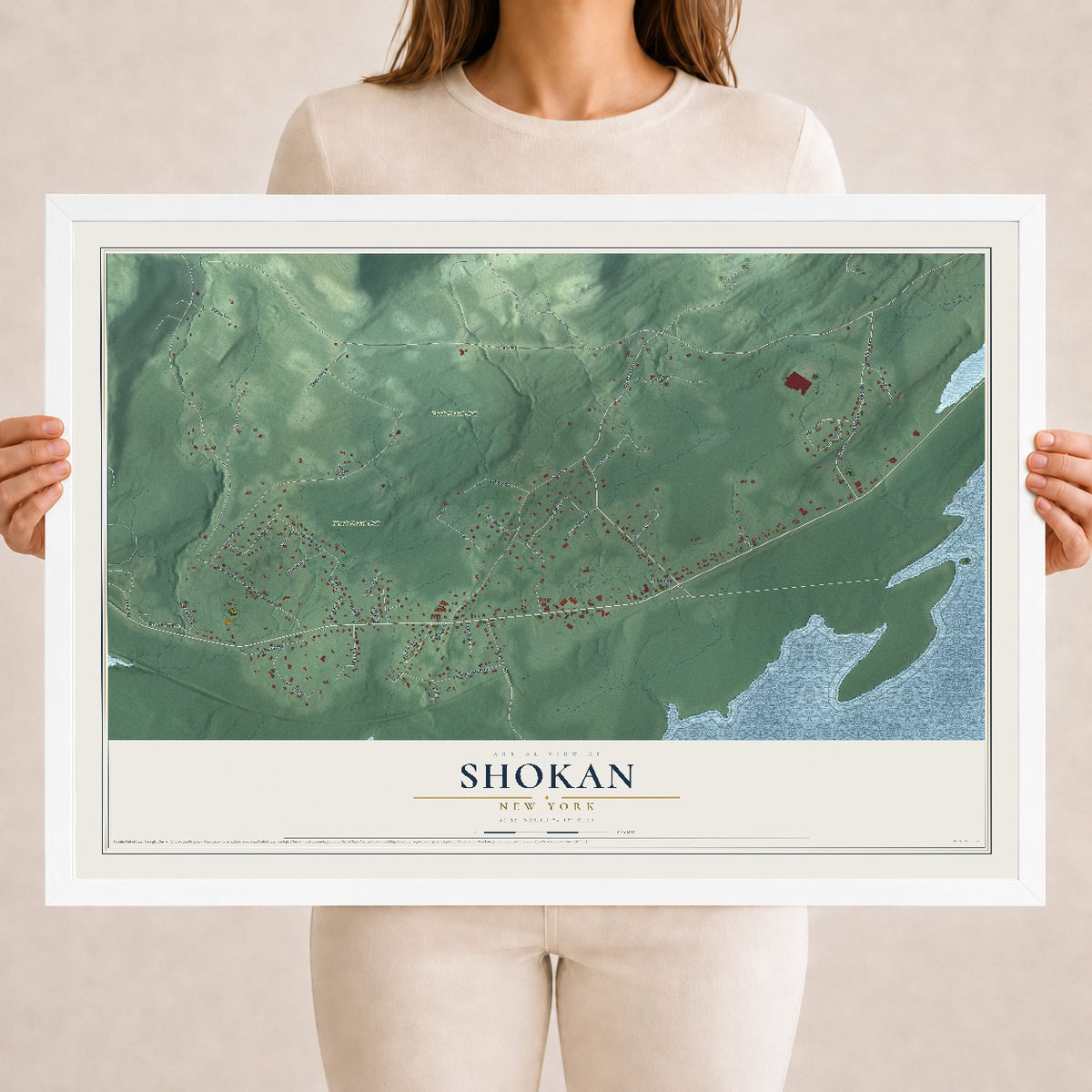 Shokan, New York map print, 18" x 24" W/ White Ayous Wood Frame mockup