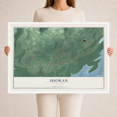 Shokan, New York map print, 24" x 36" W/ White Ayous Wood Frame mockup