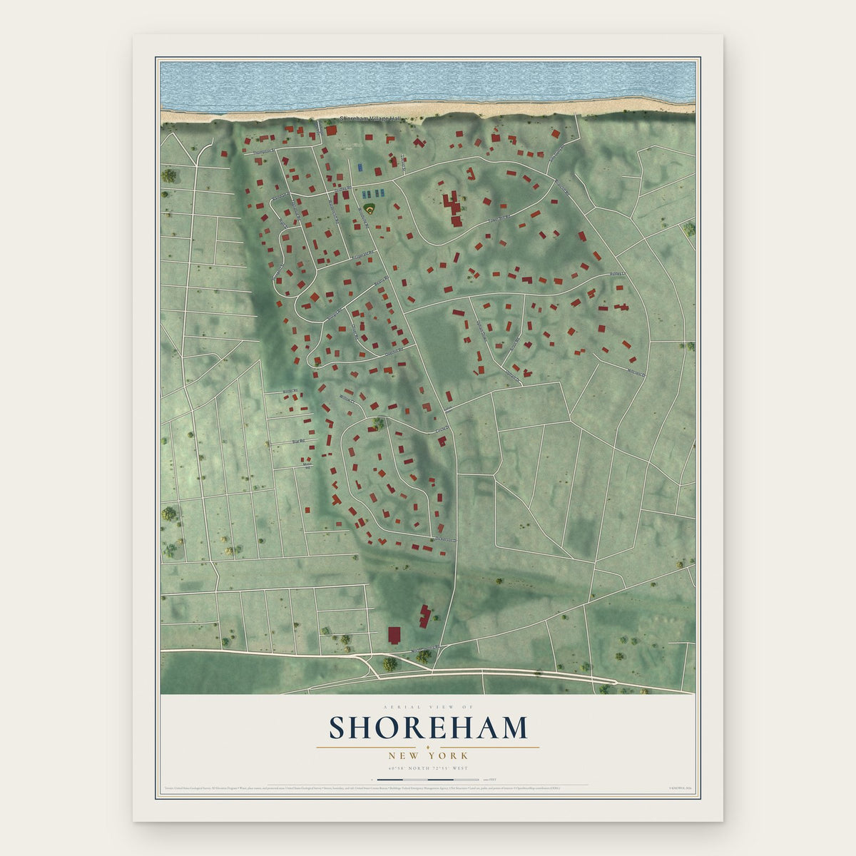 Shoreham, New York map print, the full design