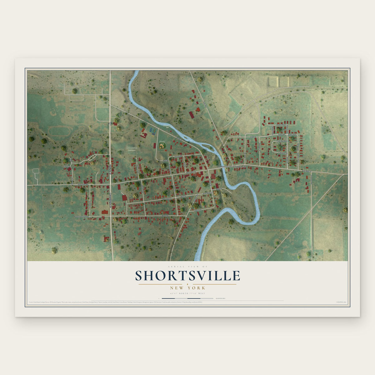 Shortsville, New York map print, the full design