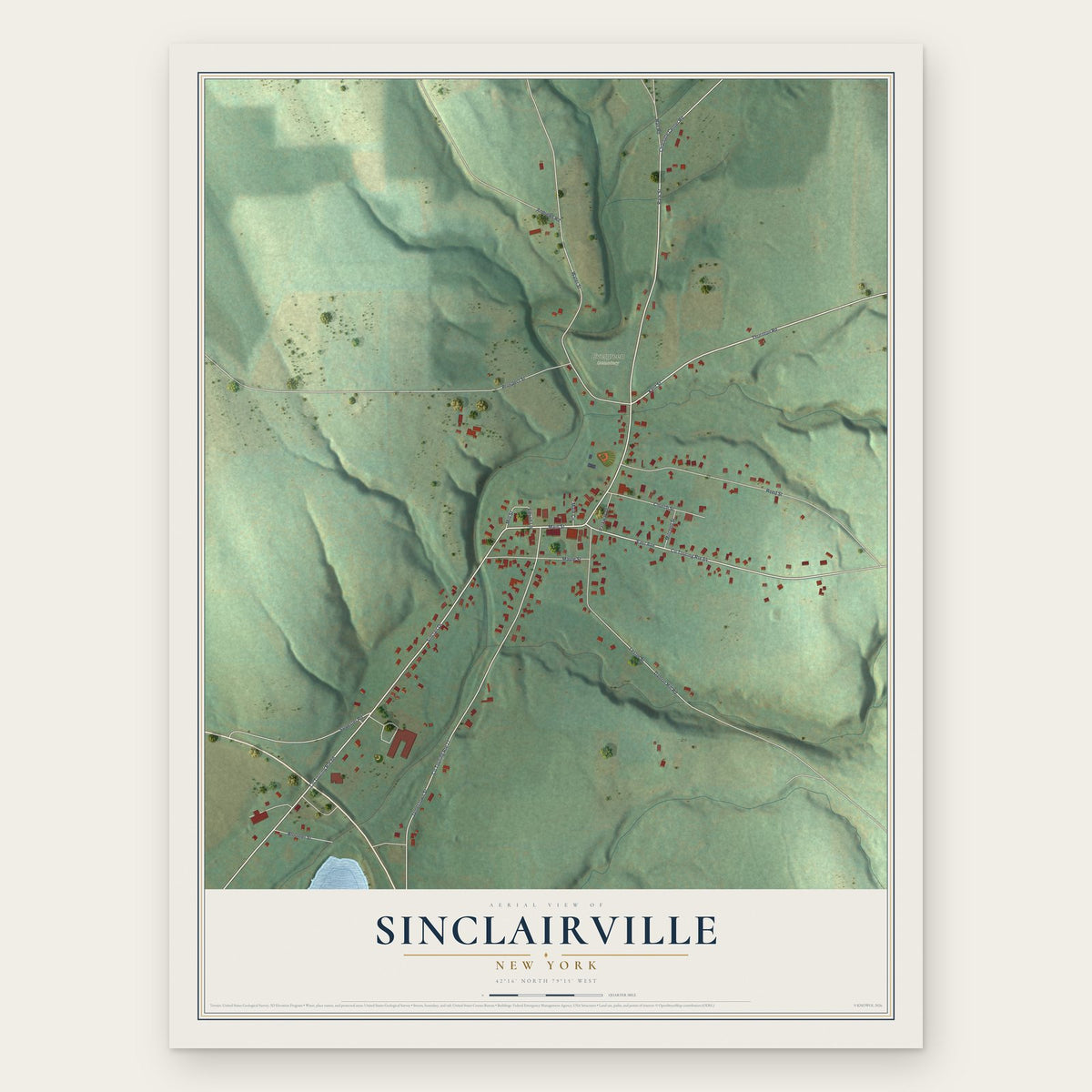 Sinclairville, New York map print, the full design