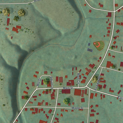Close-up of the map of Sinclairville, New York print showing street and building detail