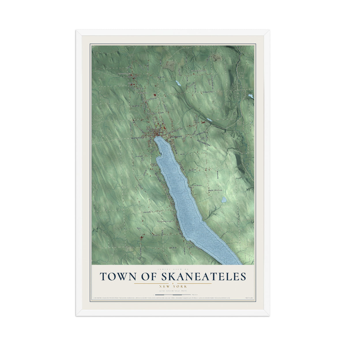 Skaneateles, New York map print, 12" x 18" W/ White Ayous Wood Frame mockup