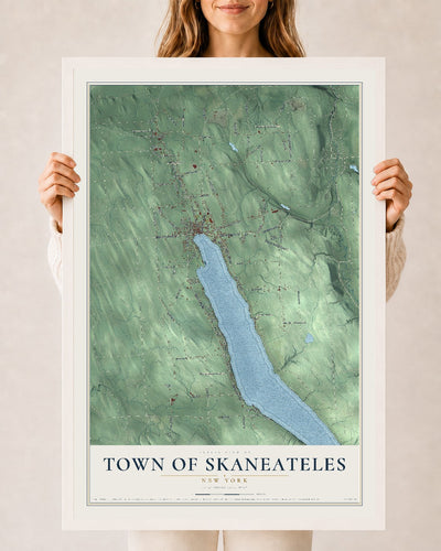 Skaneateles, New York map print, 24" x 36" W/ White Ayous Wood Frame mockup