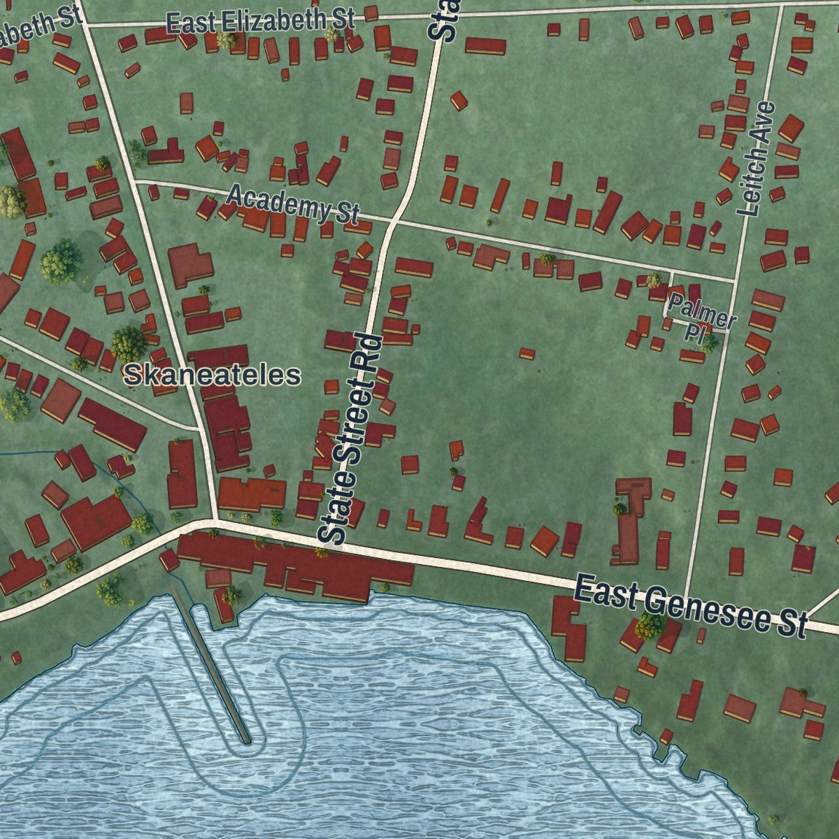 Close-up 1 of the Skaneateles, New York map artwork