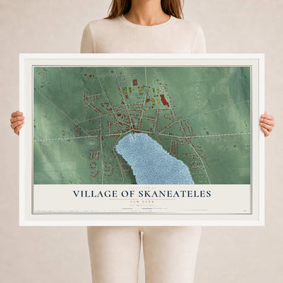 Skaneateles, New York map print, 24" x 36" W/ White Ayous Wood Frame mockup
