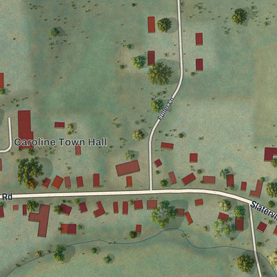 Close-up of the map of Slaterville Springs, New York print showing street and building detail
