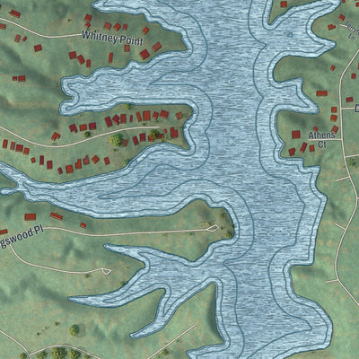 Close-up of the map of Sleepy Hollow Lake, New York print showing street and building detail