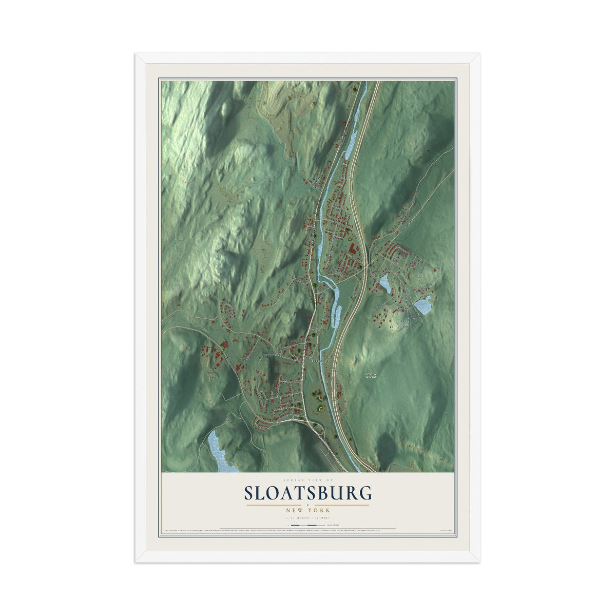 Sloatsburg, New York map print, 12" x 18" W/ White Ayous Wood Frame mockup