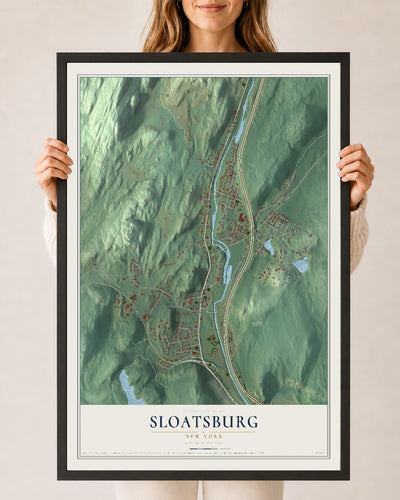 Sloatsburg, New York map print, 24" x 36" W/ Black Ayous Wood Frame mockup
