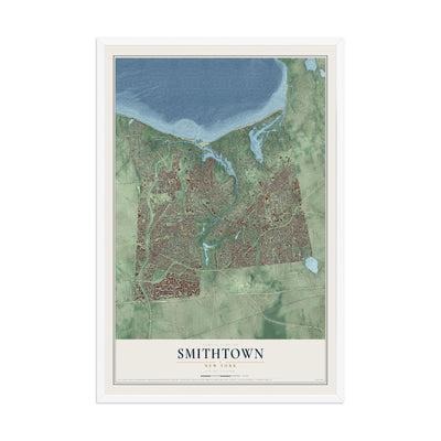 Smithtown, New York map print, 12" x 18" W/ White Ayous Wood Frame mockup
