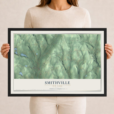 Smithville, New York map print, 12" x 18" W/ Black Ayous Wood Frame mockup