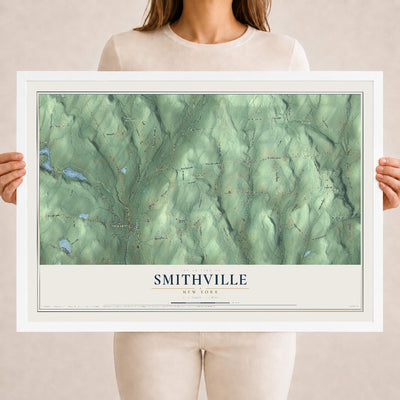 Smithville, New York map print, 18" x 24" W/ White Ayous Wood Frame mockup