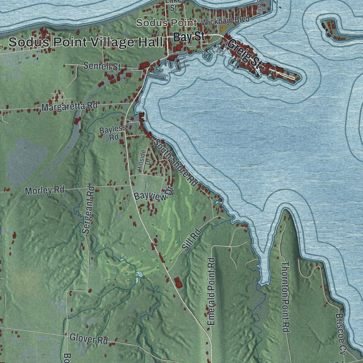 Close-up 1 of the Sodus, New York map artwork