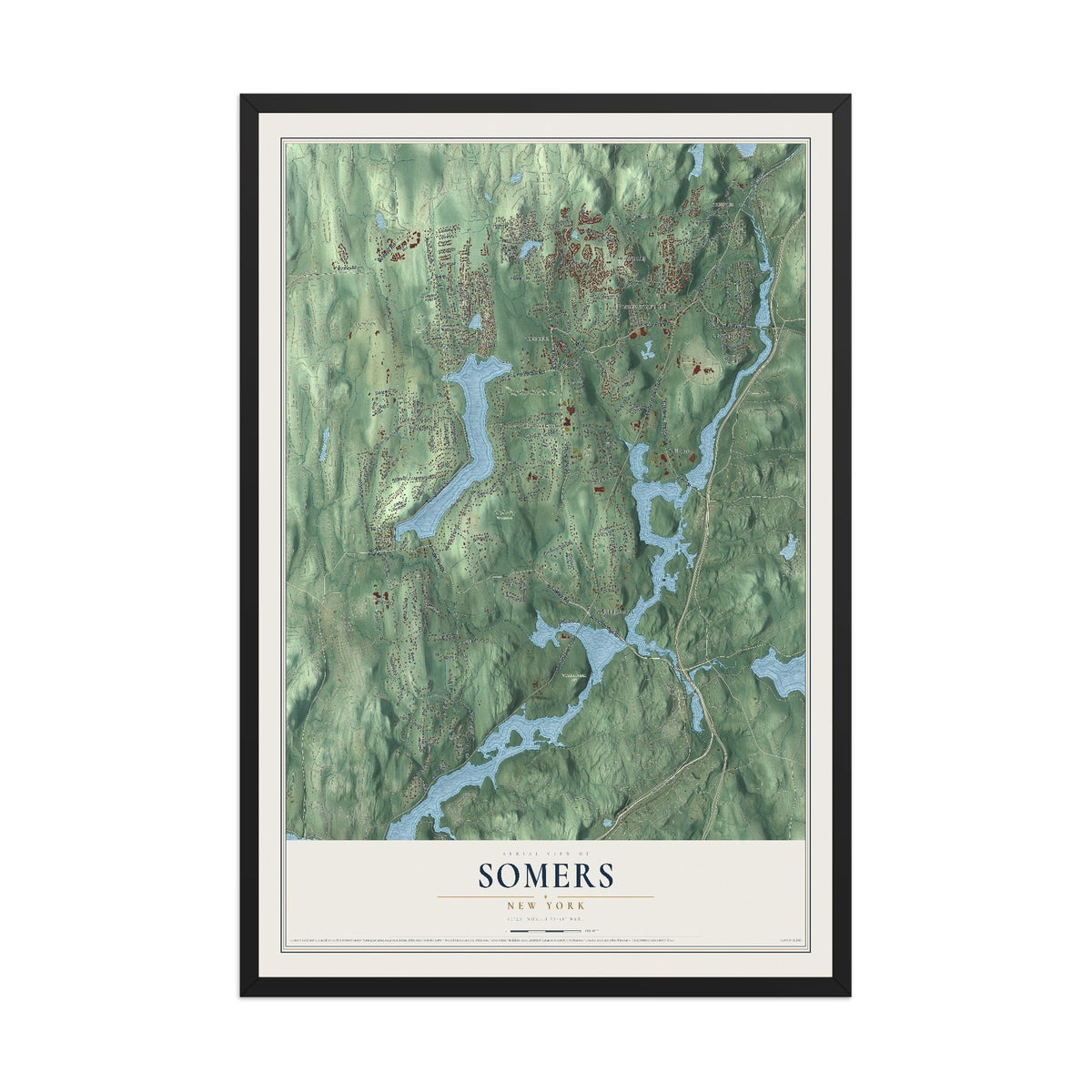 Somers, New York map print, 12" x 18" W/ Black Ayous Wood Frame mockup
