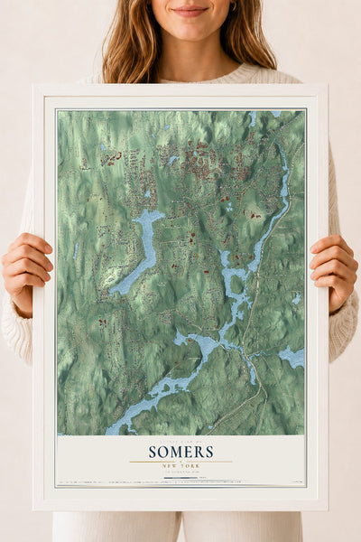 Somers, New York map print, 18" x 24" W/ White Ayous Wood Frame mockup