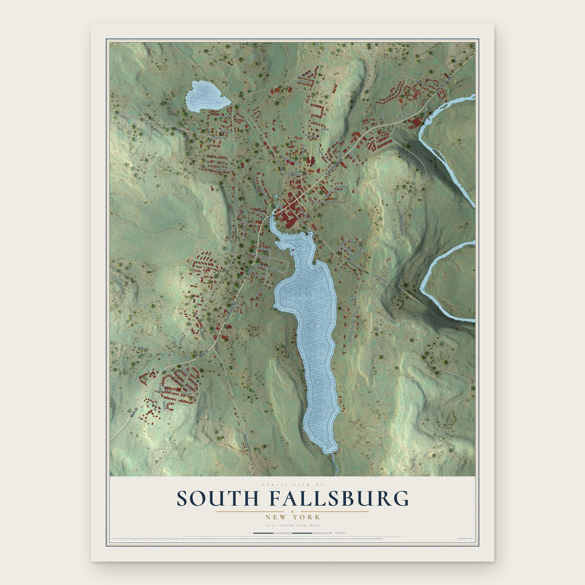 South Fallsburg, New York map print, the full design
