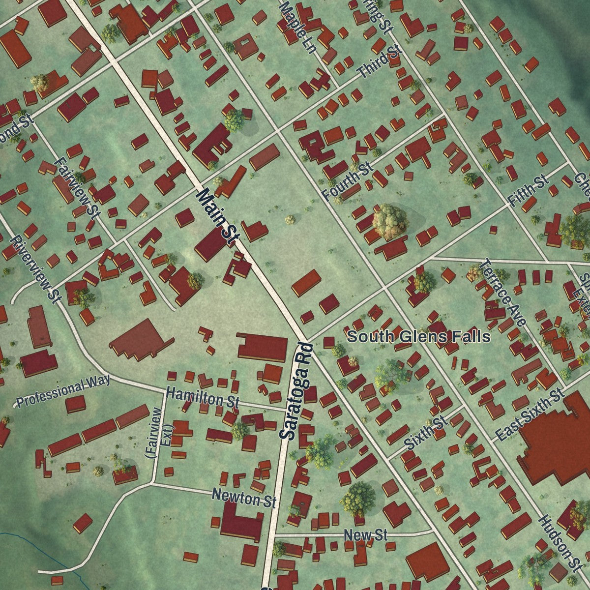 Close-up 1 of the South Glens Falls, New York map artwork