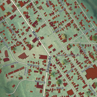 Close-up 1 of the South Glens Falls, New York map artwork