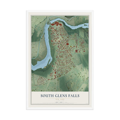 South Glens Falls, New York map print, 12" x 18" W/ White Ayous Wood Frame mockup