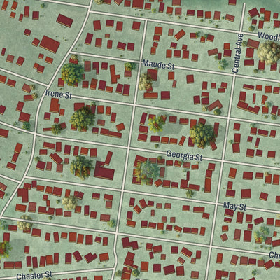 Close-up of the map of South Hempstead, New York print showing street and building detail