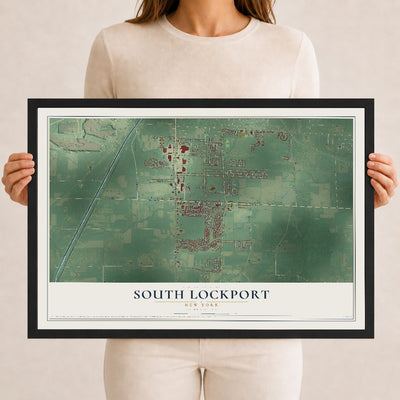 South Lockport, New York map print, 12" x 18" W/ Black Ayous Wood Frame mockup